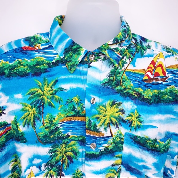 VINTAGE Paradise of the Pacific by Frank Hawaiian Button Down Shirt Size M - Picture 2 of 8